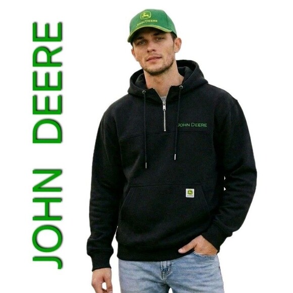 John Deere Other - John Deere Men's L Quarter Zip Hoodie Cotton Rich Heavyweight Embroidered Black